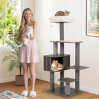PETSITE 59.5 Inches Modern Cat Tree, Multi-Level Cat Tower with Scratching Posts, Large Condo with Removable Pad, Cushioned Soft Top Perch, and Interactive Dangling Ball (Grey)