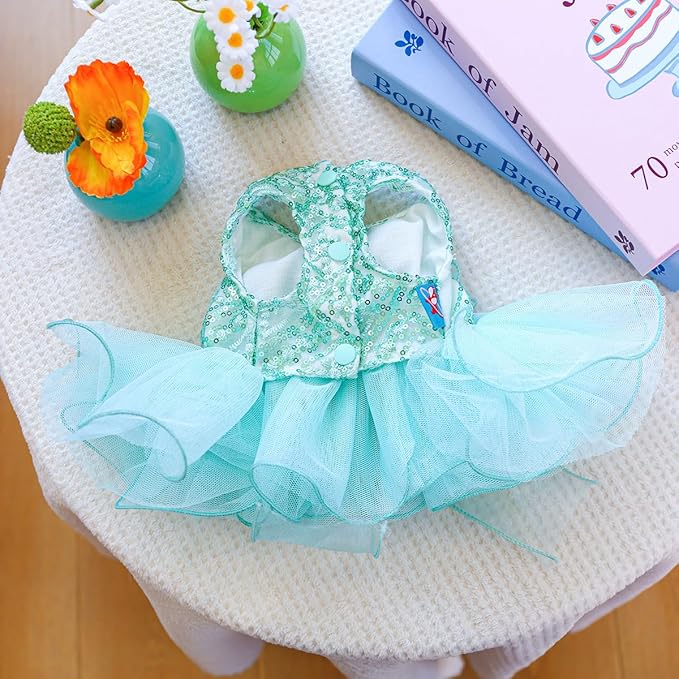 Furbabycare® Elegant Sweet Puppy Dog Blingbling Princess Skirt Pet Dog Lace Cake Camisole Tutu Dress A-Green Medium