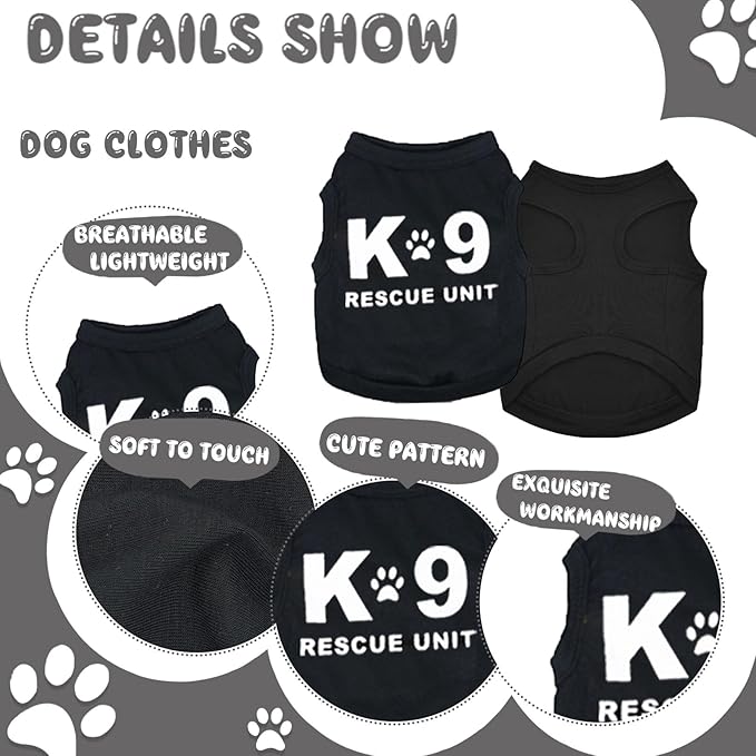 4 Pack Chihuahua Clothes Dog Clothes for Small Dog Black Puppy Clothes Soft K9 Security Pattern Dog Shirt Summer Autumn Pet Clothing (X-Small)