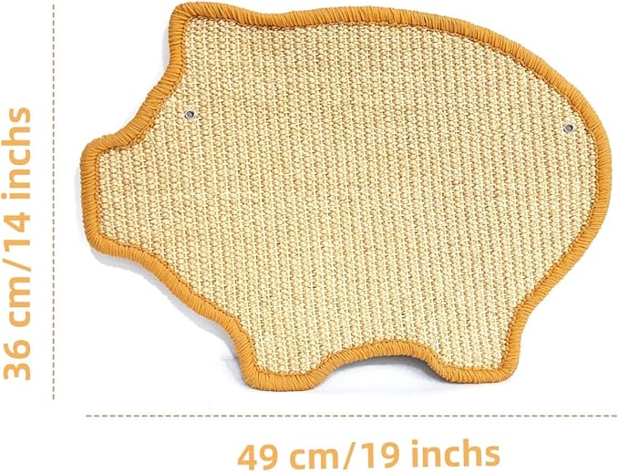 Premium Sisal Cat Scratching Mat with Velcro Tapes - Protect Couch & Carpets, Firm & Thick, Environmentally Safe - Great Gift for Cats (Pig)