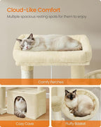 Feandrea Cat Tree, Cat Tower Condo with Scratching Posts and Ramp, 2 Large Perches, Cave, Basket, 33.8 Inches Tall, Summer Sand UPCT013LF02S