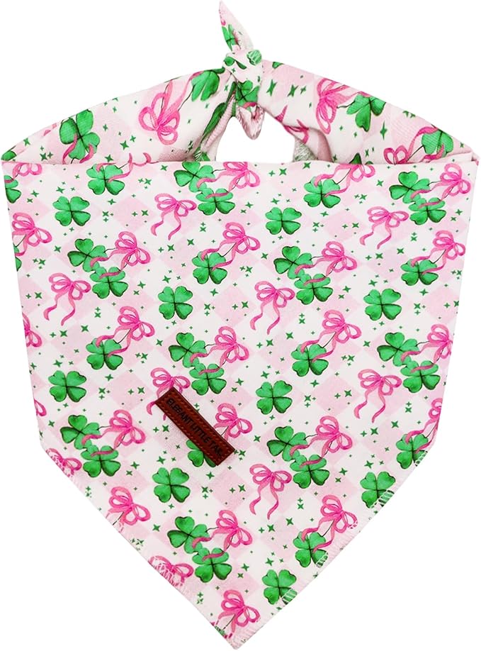 Elegant little tail St Patrick's Dog Bandana, Lucky Clover 1PC Washable Pet Scarf Female or Male Square Dog Bib Kerchief Scarf Adjustable Pet Bandanas for Medium Large Dogs
