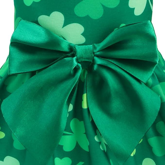 PUPTECK Print Dog St. Patrick's Day Dress Pet Costumes Apparel with Cute Bowtie Puppy Clothes Outfit, Shamrock S
