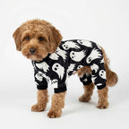 Fitwarm Halloween Ghost Dog Pajamas, Funny Halloween Costumes for Dogs, Fleece Dog Onesie with Feet, Doggy Clothes for Small Dogs Boy Girl, Pet Apparel, Black, White, Large