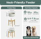 Ceramic 8.2inch Raised Dog Bowl Set, Elevated Feeder with Stand, Food and Water Bowl for Large Breed Dogs, Weighted Pet Dish(60oz, Grey)