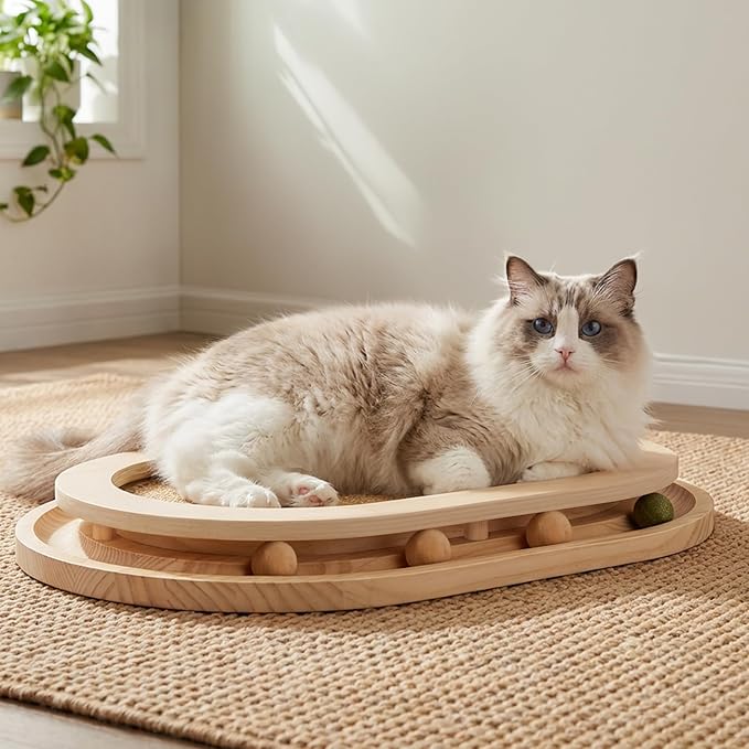 Cat Scratcher, Natural Sisal Cat Scratcher Pad & Interactive Kitten Toy with Ball Track and Catnip Ball for Indoor Hunting, Sleeping Physical Exercise, Puzzle for Small to Large Cats