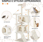 BestPet | 62" Cat Tree Tower | Beige | Sturdy, Easy to Assemble, Multi-Level Activity Center with Sisal Scratching Posts, Condos, Perches, Hanging Cat Toys, Observation Decks & Ladder