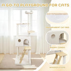 Solid Wood 65" Cat Tree Modern, Multi-Level Cat Tower for Indoor Cats, Sturdy Cat Tower with Hammock, Cozy Condo, Scratching Posts & Ladder