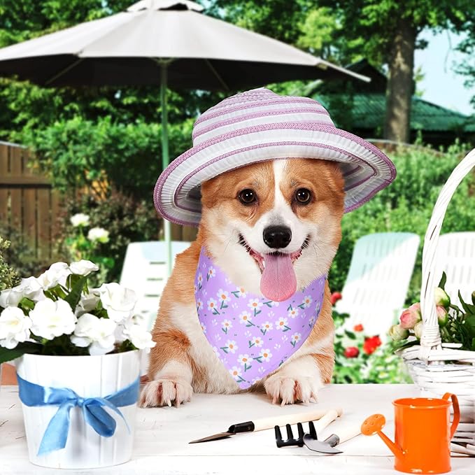 Eccliy 30 Pack Spring Dog Bandanas Bulk Flower Dog Scarfs Summer Head Wrap Soft Triangle Polyester Bandana Pet Costume Cute Bibs with Flowers Patterns for Female Male Small Medium Large