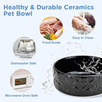 SPUNKYJUNKY Elevated Dog Bowls Ceramic, 5.1'' Dogs and Cat Food Water Bowls Raised with Non-Slip Bamboo Stand for Puppy Small Sized Breed Microwave Dishwasher Safe - 13.5 OZ,Skull Black