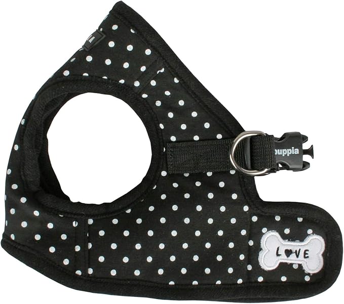 Puppia Dotty Step-in Vest Dog Harness No Pull No Choke Easy Wear Training Walking for Small Dog, Medium, Black
