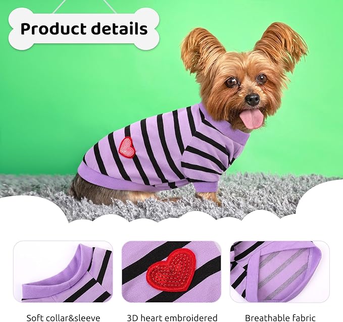 Dog Shirts for Large Dogs, Striped T-Shirts Dog Vest Pet Apparel Tee Shirts Spring Summer Suitable for Small and Medium Large Pets French Bulldog Bichon, Purple XL