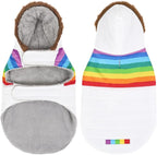 HDE Dog Puffer Jacket Fleece Lined Warm Dog Parka Winter Coat with Harness Hole White Rainbow Stripe - S