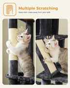 71" Tall Cat Tree for Large Cat 20 lbs with Super Large Hammock, Heavy Duty Cat Tower with 4 Sisal Scratching Posts & 2 Spacious Condos for Big Adult Cats Maine Coon -Dark Grey
