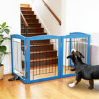 ZJSF Freestanding Dog Fence Indoor, Foldable Dog Gate for Doorways, Stairs or Hallways, Sturdy Wood Extra Wide Pet Gate with Support Feet for The House, Blue, 24 "Height-6 Panels