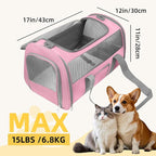 Pet Carrier Airline Approved for Puppy Medium Cats 15 Lbs Small Dog Carrier Breathable Collapsible Soft Sided Cat Travel Carriers, Pink with Grey
