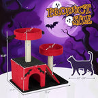 Outvita Halloween Cat Tree, 26" Cat Tower with Spacious Cat Condo, Gothic Scratching Posts with 2 Padded Perches, Large Platform, Cat Activities Furniture, Red & Black