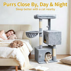 Cat Tree Tower House Condo Small Scratching Post, 40" Corner Kitty Climbing Stand with Hammock for Indoor, Medium Modern Carpet Bed Platform for Kittens, Simple Apartment Cat Furniture