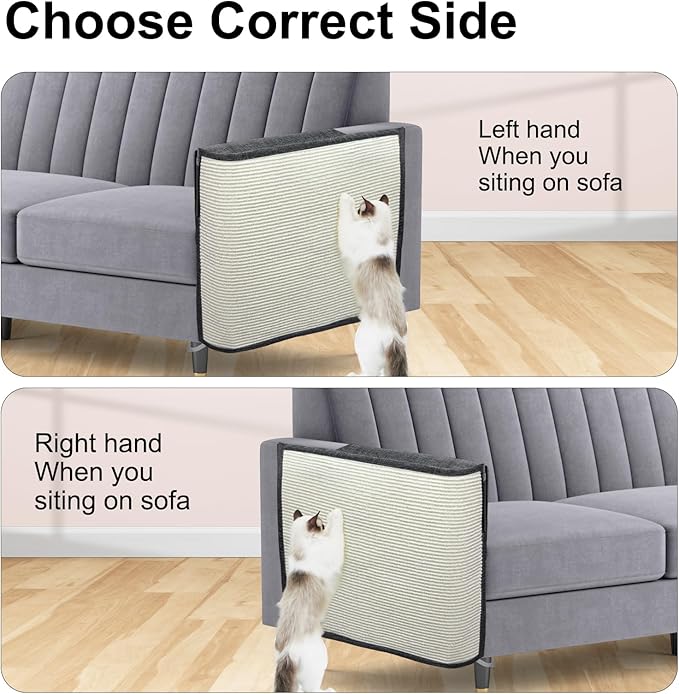 Upgraded Cat Scratch Furniture Couch Protector with 27.6’‘L*19.6’‘W Natural Sisal for Protecting Large Area Couch Sofa Chair,Couch Corner Cat Scratcher(Dark Grey/Right Handed)