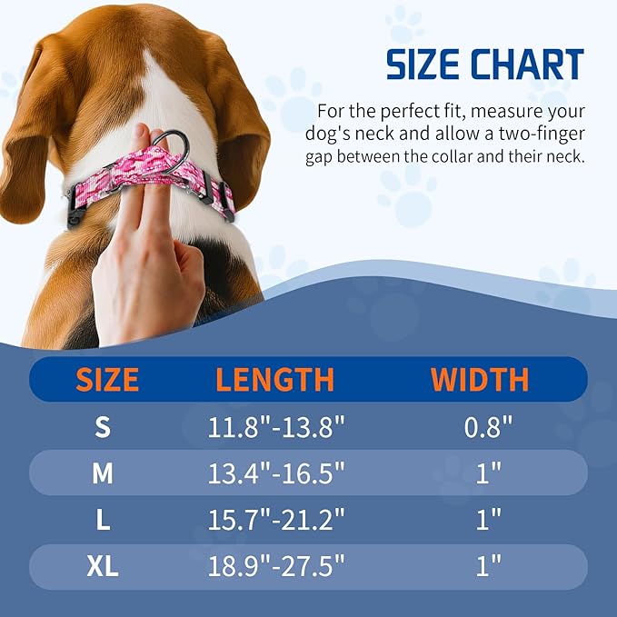 Kazazoo Reflective Martingale Collar for Dogs with Quick Release Buckle Adjustable Soft Durable Dog Collar for Small Medium Large No Pull Training Dog Collars-Pink Camo L