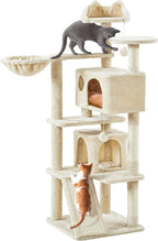 Yaheetech 57 inches Cat Tree for Indoor Cats, Multi-Level Cat Tower w/ 3 Perches, 2 Cat Condos, 2 Hanging Balls and Scratching Posts, Beige