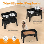 URPOWER 3-in-1 Elevated Dog Bowls - Mess Proof Double Deck 4 Height Adjustable Raised Stand with 2 Stainless Steel Food Bowls & Licking Plate for Small, Medium & Large Dogs