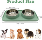 BNOSDM Double Dog Food Bowls Stainless Steel Dog Food and Water Bowls with Non-Spill Plastic Mat Pet Cat Feeder Bowl Set for Puppy Cats Kitten Small Dogs, Dark Green