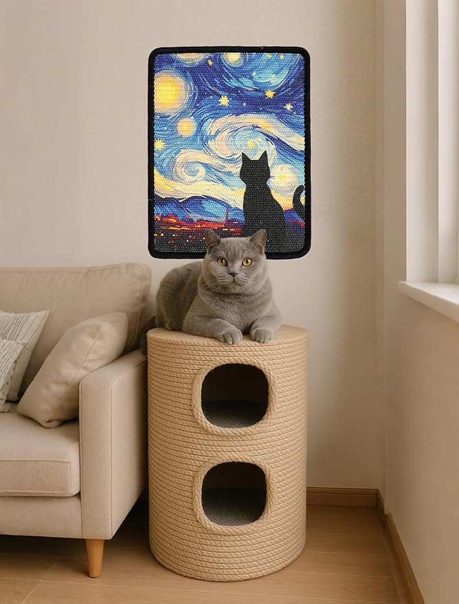 ILIMOC Sisal Cat Scratcher Mat: 16x12 Inches Natural Scratch Mats Art Print - Decorative Vertical Cat Wall Scratcher for Couches Cabinets Doors - Durable Scratching Poster for Indoor