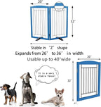 ZJSF Freestanding Dog Fence Indoor, Foldable Dog Gate for Doorways, Stairs or Hallways, Sturdy Wood Extra Wide Pet Gate with Support Feet for The House, Blue, 32 "Height-2 Panels