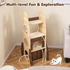 PETSITE 47-inch Rocket-Shaped Wood Cat Tree, Multi-Level Modern Cat Tower with Large Double-Layer Condo, Interactive Hanging Ball and Detachable Sisal Mats, Ideal for Indoor Cats