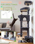 Taoqimiao 79 Inches XXL Cat Tree for Large Cats, for Oversized Cats, Multi-Level Cat Tower, 2 Spacious Cat Condo with 6 Scratching Posts, Hammcock & Cozy Basket, Cat Toys, Smoky Gray, S10G