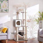 Hey-brother Wooden Cat Tree, 66.1“ Cat Furniture with Scratching Posts, Modern Cat Tower with hammocks, Toys, cat condo, Rustic Gray MPJ120SG