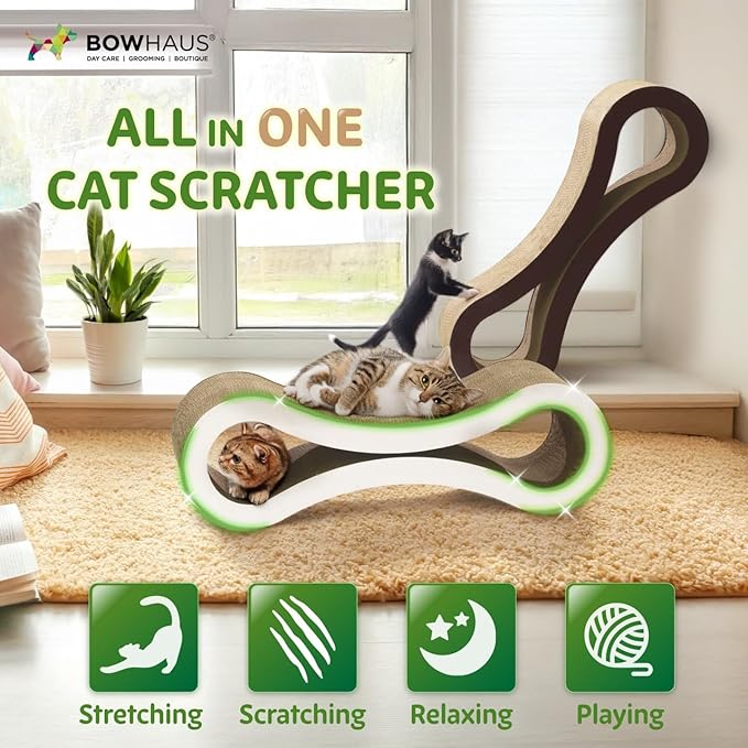 CAPHAUS Infinity Cat Scratcher Lounger, Reversible Scratcher, Large Cat Scratching Pad, Cat Scratching Board, Scratch Pad for Indoor Cats, White