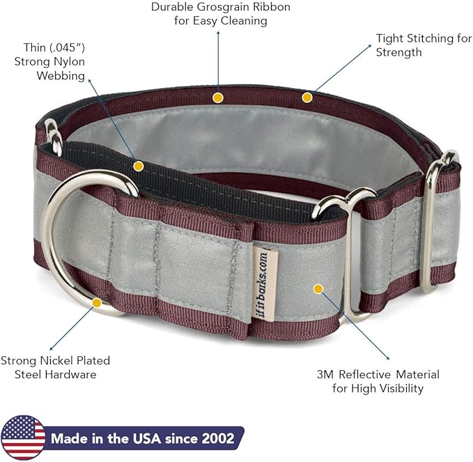 If It Barks - 1.5" Reflective Martingale Collar for Dogs - Adjustable - Made in USA - Strong, Durable, and Comfy - Ideal for Training - Suitable for Most Breeds - Large, Burgundy