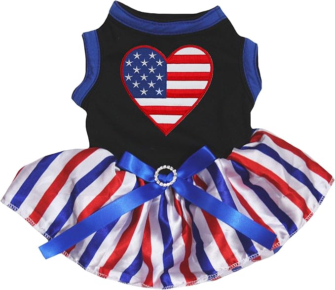 Petitebella USA Heart Puppy Dog Dress (Black/Stripes, XXX-Large)