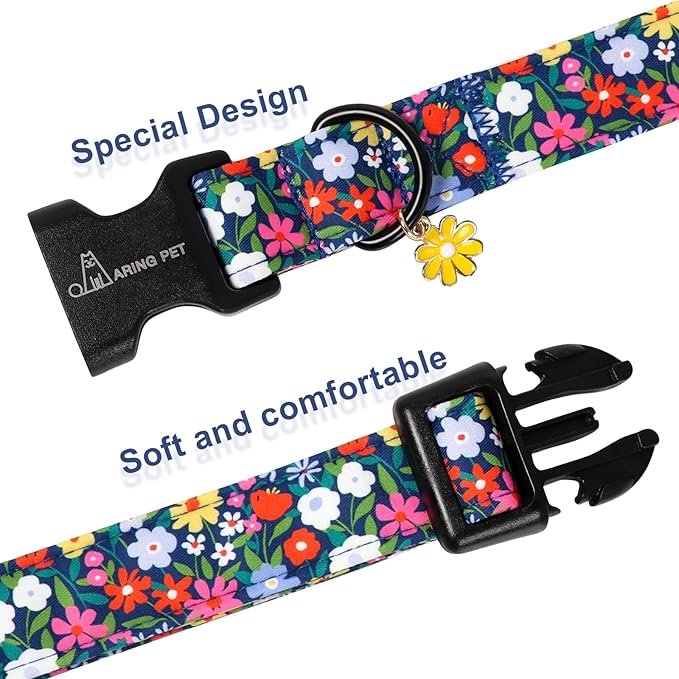 ARING PET Girl Dog Collar, Cute Spring Summer Floral Puppy Pet Collars for Small Medium Large Dogs-XS