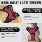 BARKBAY No Pull Dog Harness Large Reflective Dog Harness with Front Clip and Easy Control Handle for Walking Training Running with ID tag Pocket(Pink/Black,XL)