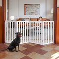 ZJSF Freestanding Indoor Dog Gate for House Foldable Wood White Puppy Gate for Doorways Pet Gate for Stairs Extra Wide Pet Fence 32" Height 4 Panels