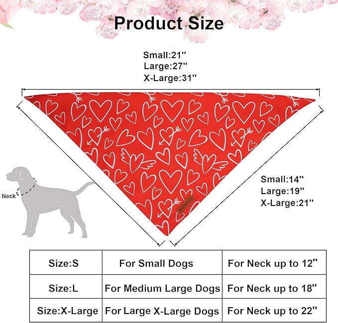 ADOGGYGO Valentine Dog Bandanas, Red Pink Heart Pet Scarf, Multi Size Offered, White Red Valentine Bandana for Large and Extra Large Dogs (X-Large)