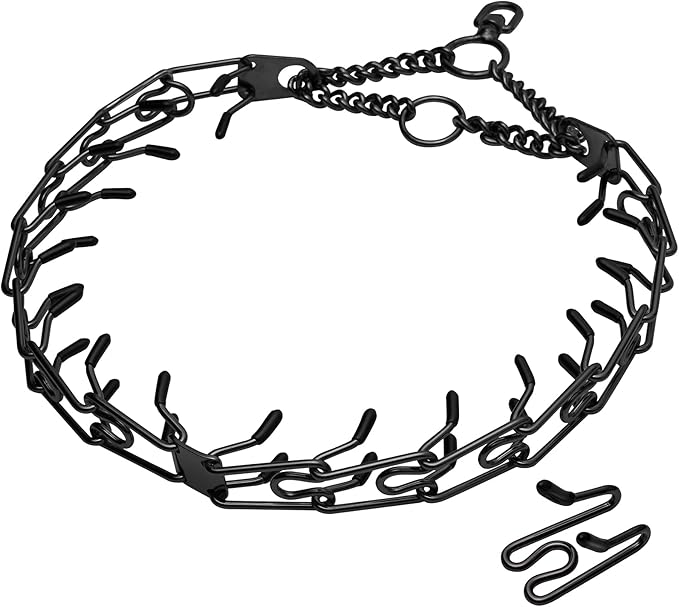 Stainless Steel Prong Pinch Collar for Dogs, Adjustable Training Collar with Quick Release Buckle for Small Medium Large Dogs (Black, 26")