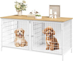 Dog Crate Furniture for 2 Dogs, 43.3" Dog Kennel with Removable Divider, Heavy Sturdy Dog Furniture Style Double Cage for Small Medium Dogs, Indoor Pet House End Table, Natural and White