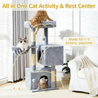 Cat Tree Tower House Condo Small Scratching Post, 40" Corner Kitty Climbing Stand with Hammock for Indoor, Medium Modern Carpet Bed Platform for Kittens, Simple Apartment Cat Furniture