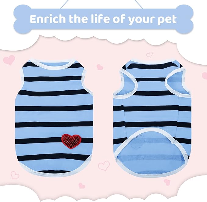 Pet Dog Striped T-Shirt Dogs Cats Cotton Vest Spring Summer Pet Apparel Tee Shirt Suitable for Small and Medium Large Pets French Bulldog Bichon