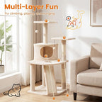 PETSITE 44-inch Multi-Level Cat Tree, Modern Cat Tower with Sisal Scratching Posts, Cozy Condo, Playful Cat Hole, Sisal Covered Ladder, and Dangling Ball, Ideal for Indoor Cats and Kittens (Beige)