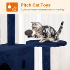 Cat Tree 69.3 inches Cat Tower for Indoor Cats Cat House with Replaceable and Removable Dangling Ball Cat Trees and Towers with Funny Toys, Navy Blue