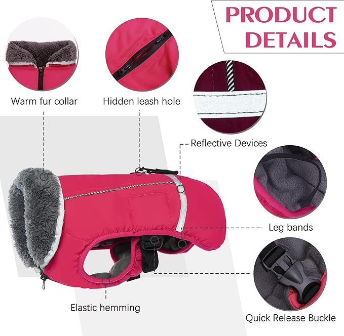 QBLEEV Warm Dog Coat Reflective Dog Jacket, Waterproof Dog Winter Coat Turtleneck Dog Clothes for Cold Weather, Thick Fleece Dog Snowsuit Christmas Dog Vest Pet Apparel for Small Medium Large Dogs XL