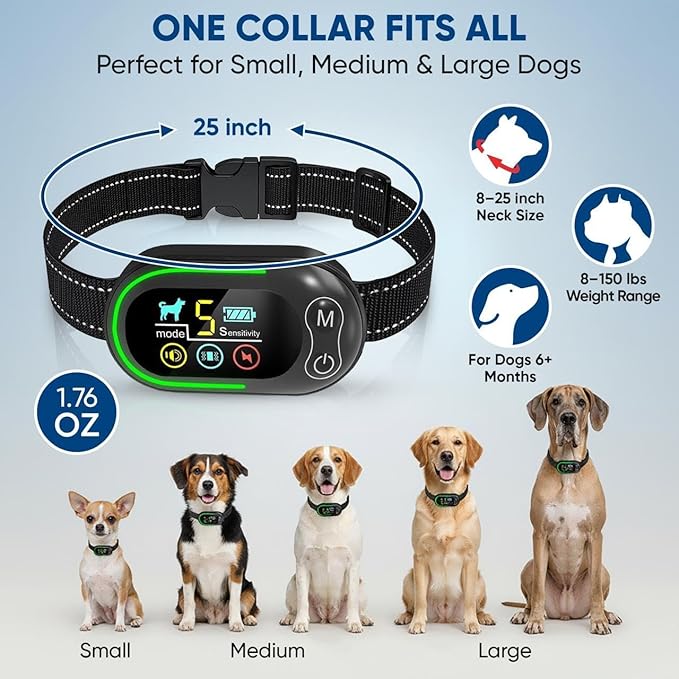 Smart Anti Bark Collar for Dogs | Rechargeable Dog Collar IP67 Waterproof with 5 Adjustable Sensitivity Levels | 3-in-1 Training Modes for All Dog Sizes with Dog tag| Stop Barking Instantly