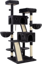 WEEWAY Cat Tree Tower for Indoor Cats,65'' Multi-Level Cat Furniture Activity Center,Stand House Condo Cave,Sisal Scratching Posts Ramps,Plush Perches Platforms Basket Hammock, Dark Grey