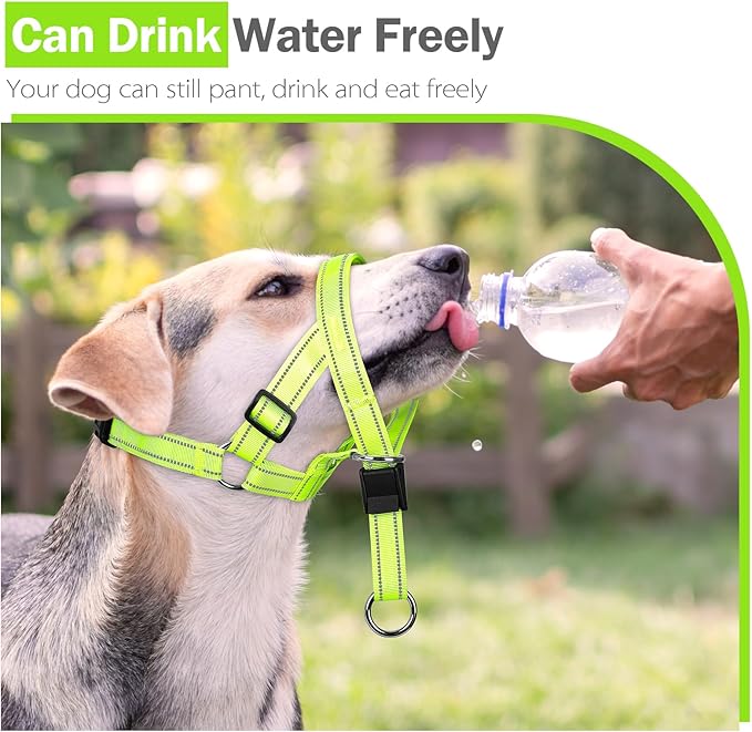 Weesiber Soft Dog Head Collar - Adjustable Dog Head Harness, Padded No Pull Head Halter Collar with Reflective Safety Strip for Training and Walking(Green,M)