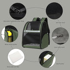 Cat Backpack Carrier for Small Dogs and Medium cat Puppy Kitten Bunny Pet Carrier Backpack Collapsible with Fully Ventilated Mesh with Safety Leash (DarkGreen, 12.9" L x 10.62" W x 15.5" H - M)